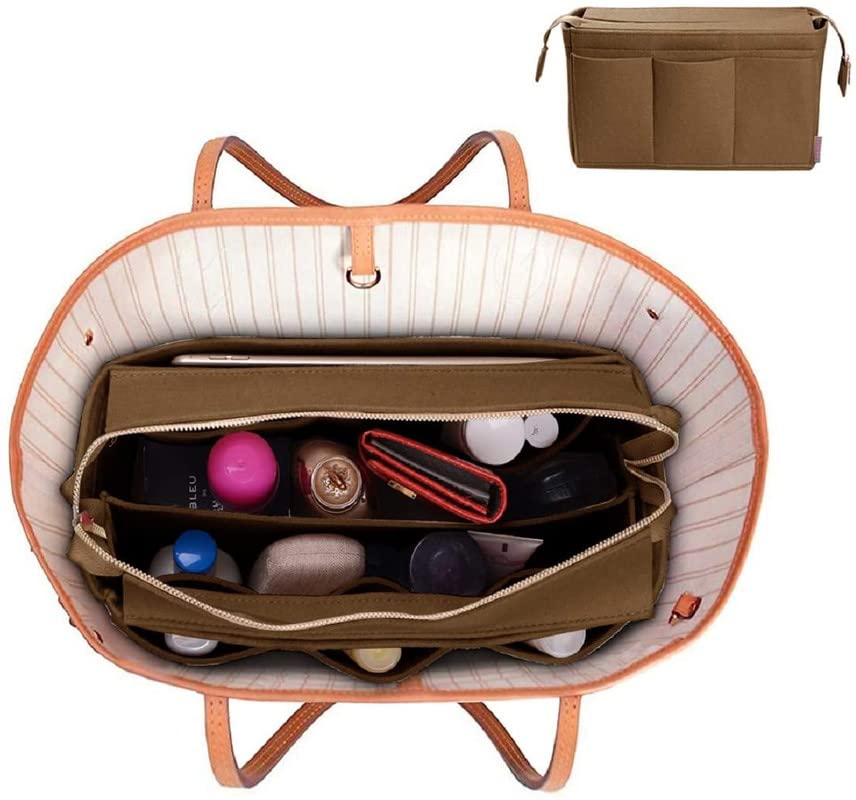 Advance Geotextiles Women Felt Purse Organizer Insert for Ladies Handbag, Hobo Bag, Multiple Storage Compartment with Detachable Zipper Cover-Biege(8.85x4.5x5.5) inch(Small) 1
