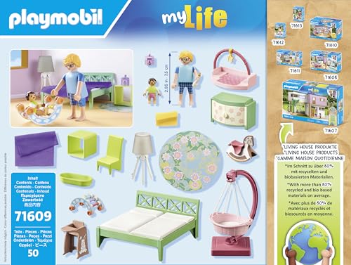 PLAYMOBIL MyLife 71609 Schlafzimmer mit Babyspielecke, und Zwei Figuren, zu über 80 % aus recycelten und biobasierten Materialien… – Ansicht 5