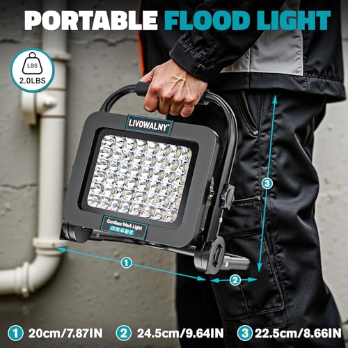 LIVOWALNY LED Baustrahler für Makita 18V, 40W 4000LM Tragbar Kabellose LED Flutlicht mit 2 Helligkeitsmodi für Garage, Camping und Baustelle(ohne Akku)