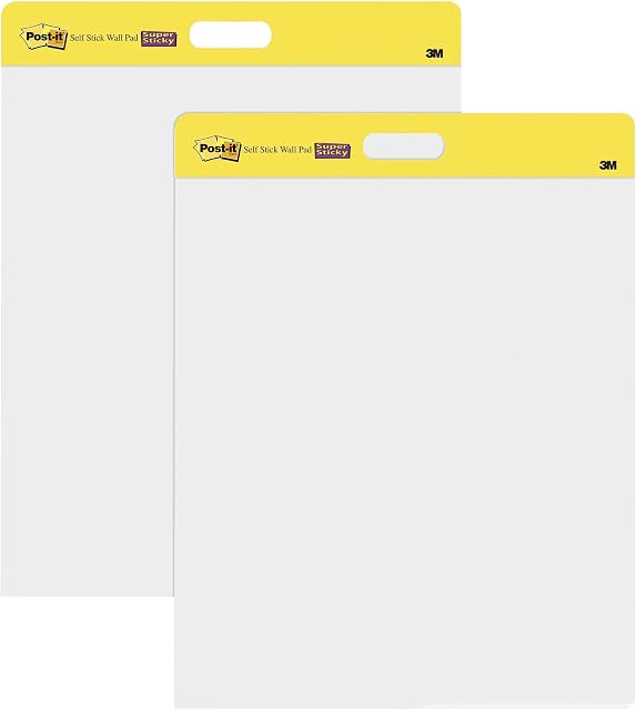 Post-it Super Sticky Self Stick Wall Pad Meeting Chart, 566, White, 58.4 cm x 50.8 cm 20 Sheets, 2 Pads/pack + 8 Command strips