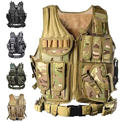 ZhengZ Tactical Vest Modular Light Combat Vest Adjustable Assault Vest Breathable Training Vest for Games or Training (Green Camo, One Size)