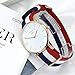 Relojes Mujer Ultradelgado Reloj Raya Nylon Casual, Azul-Blanco-Rojo
