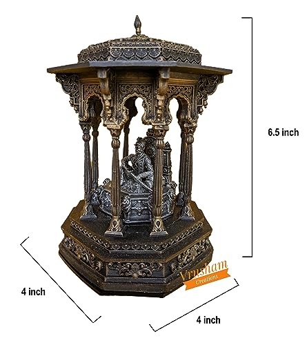 Image of Meghdambari with Shivaji Maharaj Statue Murti with LED Light (6.5 Inch) Polymarble (Copper Shade)