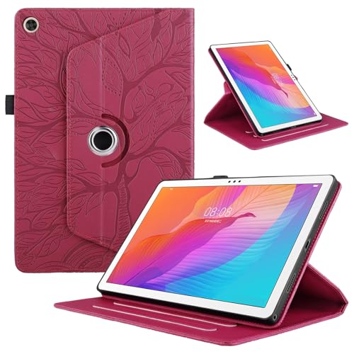 TEDTIKJT Cover per Huawei MatePad T 10 9.7 Pollice 2021 Custodia Pelle PU 360 Ruotabile Supporto Flip Protettiva Tablet Cover per Huawei MatePad T 10 9.7' Custodia, Rosso Albero