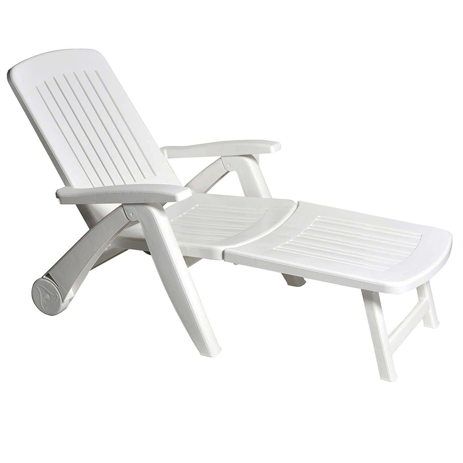 MilaniHome.it - Lettino Sdraio con Ruote in Plastica Resina per Campeggio Spiaggia Mare Piscina Giardino Esternodi coloreBianco