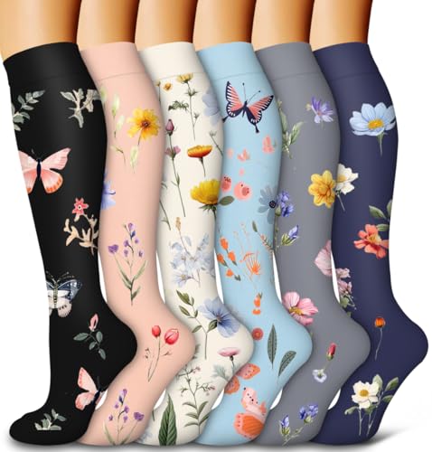 Bluemaple 6 Pack Copper Compression Socks for Women and Men Circulation-Best Support for Medical, Running,Nursing,Athletic
