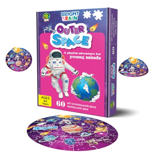 Image of Bright Brain Solar System Round Floor Puzzle for Kids, 60 Pieces, Outer Space Planets Educational Toy, Montessori Learning Gift for Preschoolers Boys Girls Ages 3 to 6