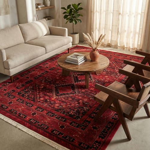 Unique Loom Tekke Collection Area Rug - Sheibani (6' 1" x 9' Rectangle, Red/ Black)
