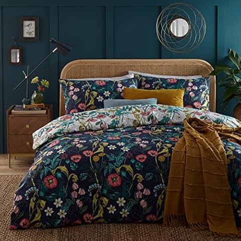 furn. La Belle Duvet Cover Set, Polycotton, Midnight Blue, Double Cover