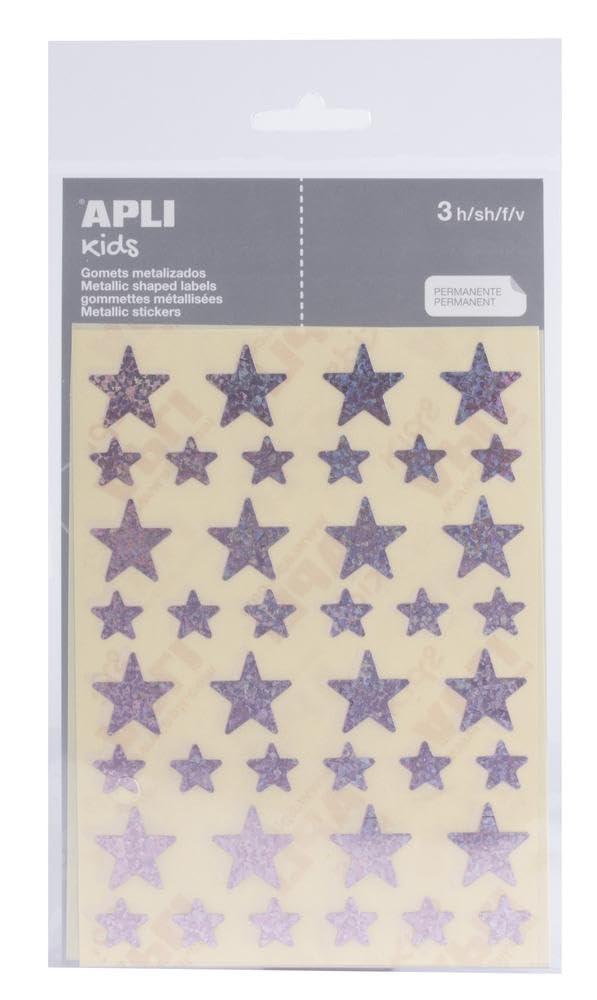 APLI 12055 – Pack of 120 Pink Holographic Star Stickers – 3 Sheets of Stickers