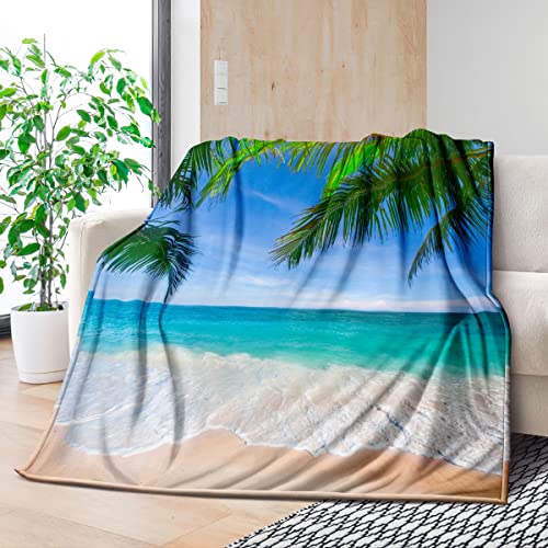 Bducok Ocean Beach Flannels Blanket,Tropical Palm Tree Hawaii Ocean Throw Blanket Super Soft Sunshine Beach Coastal Nature Themed Four Seasons Blanket(Ocean Blankets 3003-80"X60") #TOP1