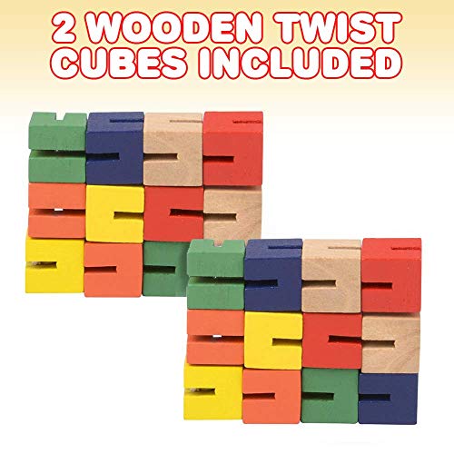 Artcreativity Wooden Twist Cubes, Pack Of 2, Colorful Mind Game, Stretch, Twist, And Lock Brain Teaser Fidget Sensory Toys For Kids, Stocking Stuffer And Party Favors For Boys And Girls #TOP1