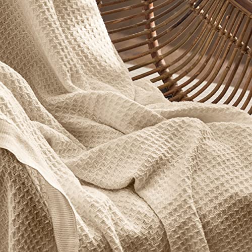 Bedsure 100% Cotton Blankets Queen Size For Bed - 405Gsm Waffle Weave Blankets For Summer, Cozy And Warm, Beige Soft Lightweight Woven Blankets For All Seasons, 90X90 Inches #TOP3
