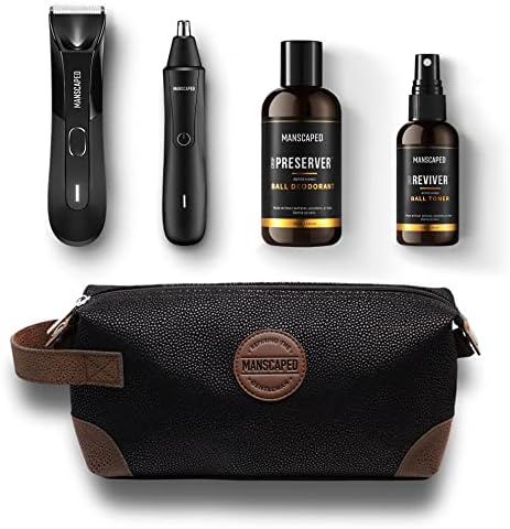 MANSCAPED® Grooming Essentials 4.0 Includes The Lawn Mower™ 4.0 Electric Groin Trimmer, Weed Whacker™ Nose Hair Trimmer, Crop Preserver™ Ball Deodorant, Crop Reviver™ Spray Toner, Shed Toiletry Bag