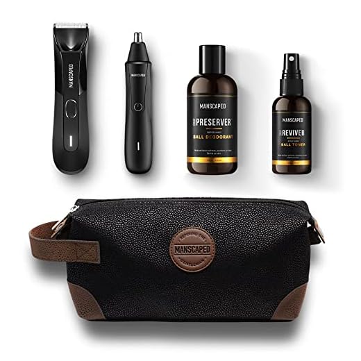 MANSCAPED® Grooming Essentials 4.0 Includes The Lawn Mower™ 4.0 Electric Groin Trimmer, Weed Whacker™ Nose Hair Trimmer, Crop Preserver™ Ball Deodorant, Crop Reviver™ Spray Toner, Shed Toiletry Bag