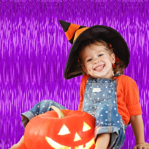 Image of 5 Pack Purple Backdrop Tinsel Streamers Foil Fringe Backdrop Halloween Party Decorations Purple Backdrop Curtain Birthday Graduation Bachelorette Christmas New Year Party Decorations