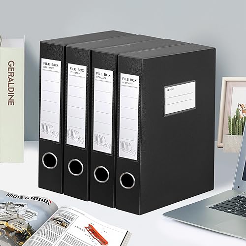 HUA JIE Pacote com 2 caixas de arquivo A4, caixa de arquivos, coluna de 65 mm, caixa de armazenament