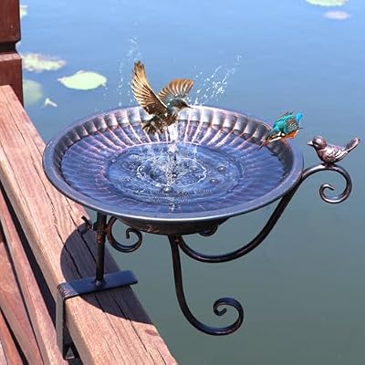 HLQMFHT Solar Bird Bath,Deck Bird Bath with Solar Fountain,Metal Bird Bath Bubbler,Deck Mounted Bird Bath,Adjustable Sturdy Balcony Bird Bath,Patio Garden Decor?Bronze?