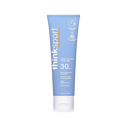 Think Protector solar mineral deportivo, SPF 30, protector solar de óxido de zinc transparente, 3 onzas líquidas, resistente al agua, seguro para
