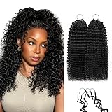 Human Crochet Hair Kinky Curly Crochet Human Hair 18 Inch 120g Afro Kinky Curly Knotless Pre-Separated Feather Crochet Human Hair Invisible Crochet Hair Extensions 100 Strands Natural Black