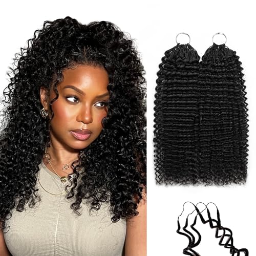 Human Crochet Hair Kinky Curly Crochet Human Hair 18 Inch 120g Afro Kinky Curly Knotless Pre-Separated Feather Crochet Human Hair Invisible Crochet Hair Extensions 100 Strands Natural Black