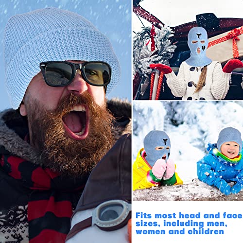 3 Hole Ski Mask Knitted Full Mask Windproof Balaclava Mask Winter Full Face Cover Cycling Mask Neck Warmer For Men Women (Sky Blue) #TOP4