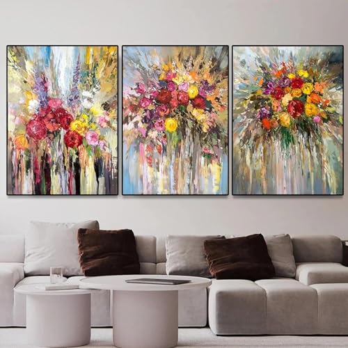 Tableau d'art mural fleurs abstraites KEBIA impression haute définition sur toile de lin