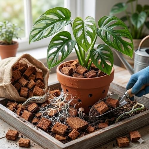 Image of Coco Coir Chunks /Chips for Puja, Havan and Organic Use, Natural Coconut Shell Pieces for Gardening, Orchid Substrate, Soil Aeration and Moisture Retention Mulch, 200g
