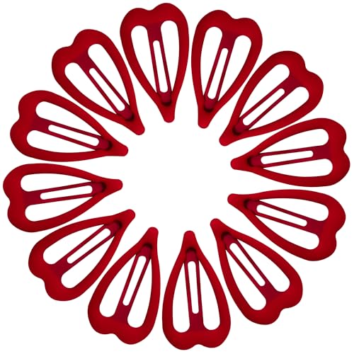 Cptots 12 PCS Metal Snap Hair Clips Heart Shape Barrettes for Women Non Slip Accessories For Thick and Thin Fine Hair,Red,1.9 x 1.1 Inches.