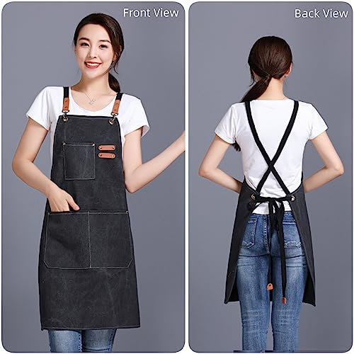 Senvitate Aprons for Women Men with Pockets, Waterproof Welding Chef Apron, Cotton Canvas Cross Back Adjustable Work Apron (Brown)