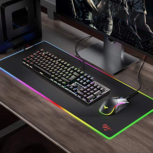 havit Teclado mecánico Gaming y ratón Español Teclados Gaming con Cable, Azul Anti-Efecto Fantasma de 105 Teclas, Ratón Gaming programable, Alfombrilla Gaming, Negro