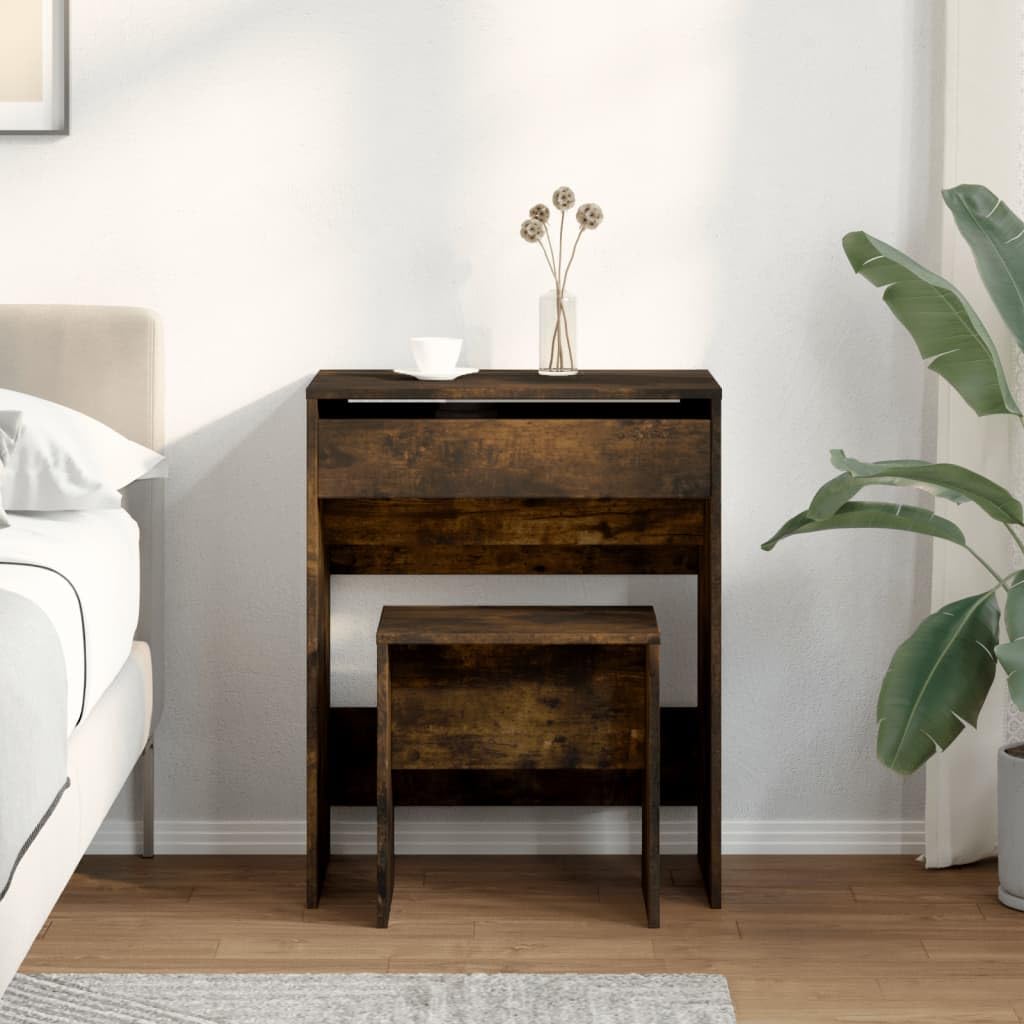 Générique Schminktisch aus Holz, Raucheiche, 60 x 40 x 113,5 cm | Mit Spiegel, 1 Aufbewahrungsfach, Wandbefestigung inklusive, für Schlafzimmer