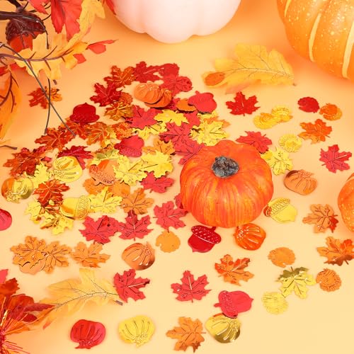Image of FOIMAS Fall Table Confetti,Thanksgiving Metallic Confetti Maple Leaves Pumpkin Foil Confettis Sequin for Fall Thanksgiving Harvest Party Decoration Supply