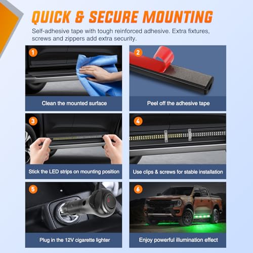 Image of Nilight 2PCS 70 Inch Emergency Strobe Light Strip with Controller 864 LED Green White Running Board Lights Flexible Side Flashing Warning Caution Safety Waterproof for Truck Construction Pickup