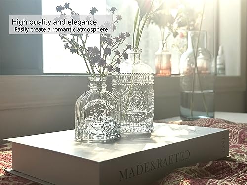 Glass Bud Vase Set 12, Small Flower Vases for Wedding Centerpiece Table Decorations Clear Vintage Embossed Mini Flower Arrangements in for Party or Home Room Decor Glass Bud Vase Set 12, Small Flower Vases for Wedding Centerpiece Table Decorations Clear Vintage Embossed Mini Flower Arrangements in for Party or Home Room Decor