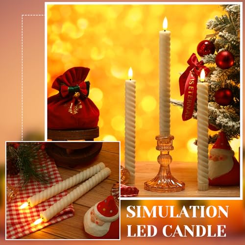 Image of Tuanse 24 Pcs 10 Inch Flameless Twisted Taper Candles LED Flickering Battery Operated Candles Electric Warm Light Candlesticks for Wedding Birthday Party Home Dinner Decor(Ivory)