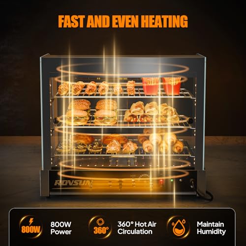 Image of ROVSUN 26 inch Commercial Food Warmer Display Pizza Warmer, 3-Tier Electric Countertop Food Warmer w /LED Lighting Adjustable Removable Shelves Glass Door, Pretzel Warmer for Buffet Restaurant, Silver