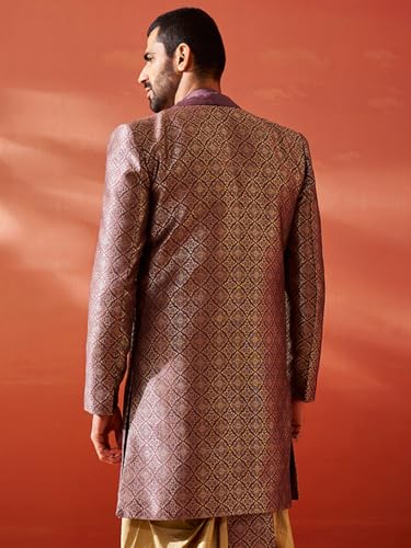Image of VASTRAMAY mens VASTRAMAY Men's Purple Silk Blend Sherwani