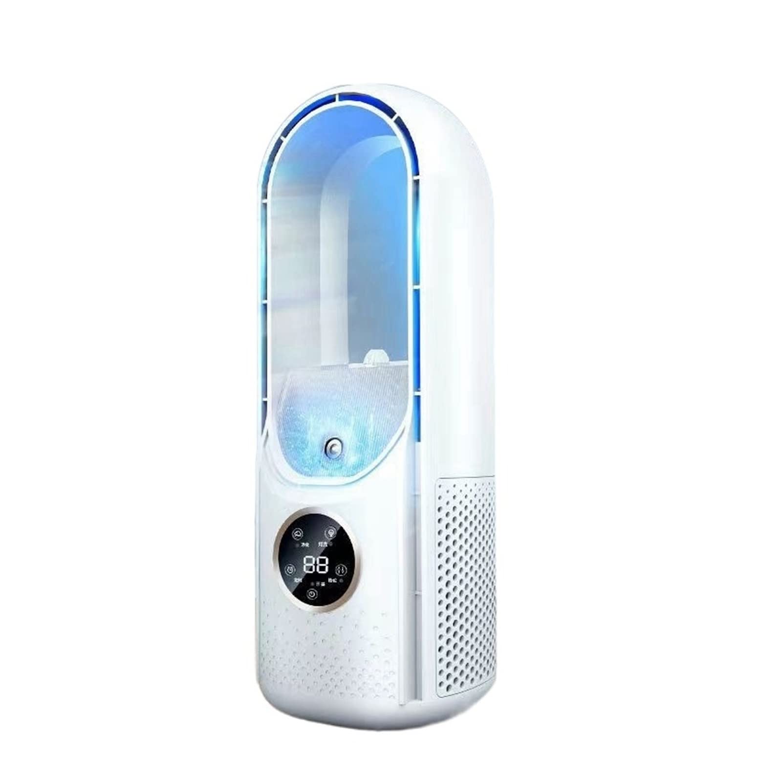 Portable Air Cooler Leafless Electric Fan 6 Speed Silent Timer Conditioner Cooling Humidifier Conditioning Airflow Comfort Refreshing Breeze(White)