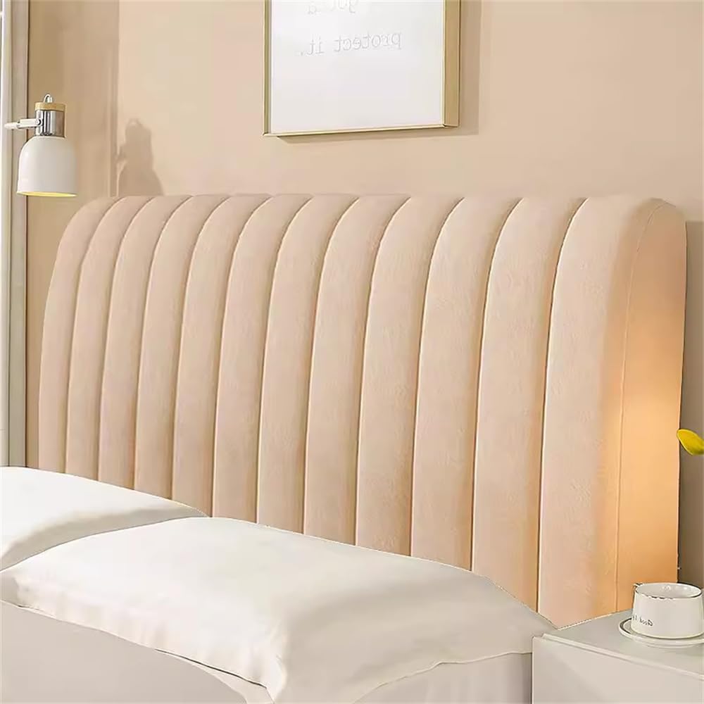 Hearda Velvet Elastic Bed Headboard Cover, All-inclusive Universal Dustproof Protector Cover, Soft Thick Headboard Slipcover Stripe Bed Head Cover For Bedroom Decor, Washable (160cm,Khaki)