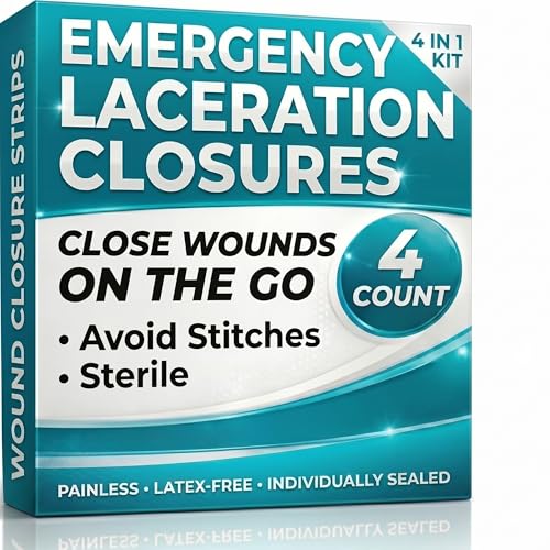 Image of ViveCare Emergency Laceration Closures (4 PCS) - Close Wounds Without Stitches - Butterfly Bandages Wound Closure Kit with Sterile Strips, Island Dressings, Alcohol Wipes & Swabs