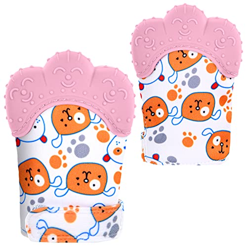 Image of 2Pack Silicone Teething Mitt, Soothing Infant Teething Mitten Pain Relief, Prevent Scratches Glove, Safe Silicone Teething Toys for 0-12 Months