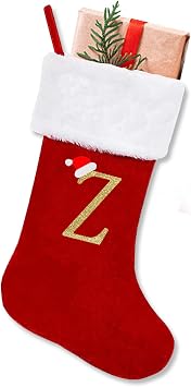 ALIBBON 20 Inches Monogram Christmas Stockings with Initials Large Red Velvet Stockings with White Super Soft Plush Cuff Gold Letter Stockings for Fireplace Christmas Decor Letter Z