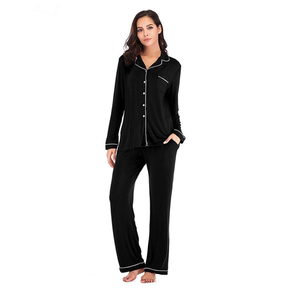 Conjunto De Pijamas De Mujer,Conjunto De Pijama Suave Clásico De Color Puro Modal De Algodón Con Botones Pjs Top & Bottoms Ladies Ropa De Dormir De Manga Larga Ropa De Dormir Para Todas Las Estacio