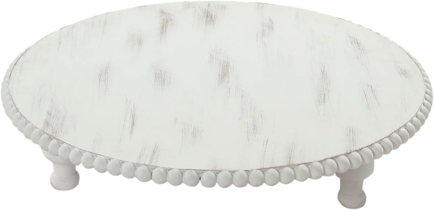 Efavormart 18" Extra Large Wooden Pedestal Cake Stand - Antique White Beaded Riser for Multi-Tier Cakes, Grand Wedding Displays, & Rustic Home Decor