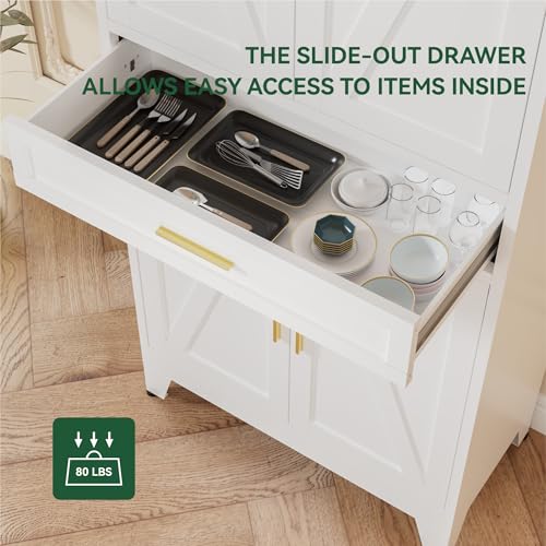 Image of 71 inch Tall Kitchen Pantry Cabinet,Farmhouse Pantry Cabinet,Metal Cabinet with Adjustable Shelves and Drawer,Storage Cabinet for Kitchen Dining Room Garage,White 1 Pack