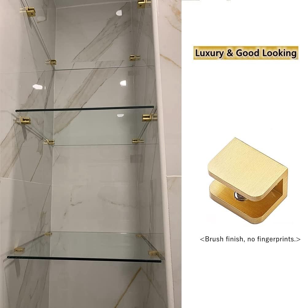 LukLoy 10 Pack Gold Glass Clamp Brackets (10-12mm) - No-Drill Glass Holder, Secure Anti-Slip Grip