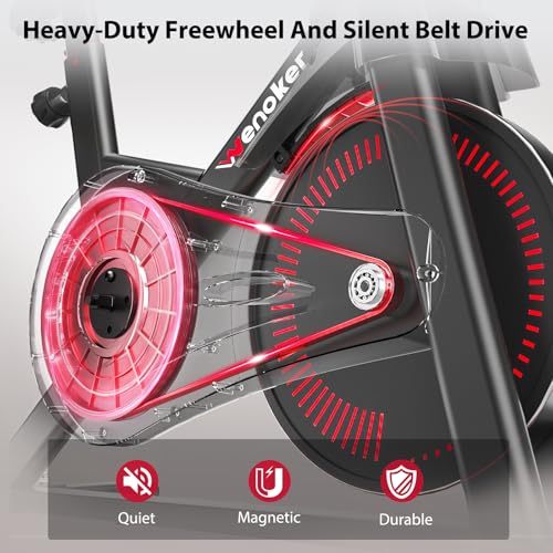 Image of Exercise Bike, Wenoker Magnetic Stationary Bike for Home App Sync Indoor Bike with Adjustable Seat and Handlebar, Transport Wheels and Fitness Courses for Weight Loss
