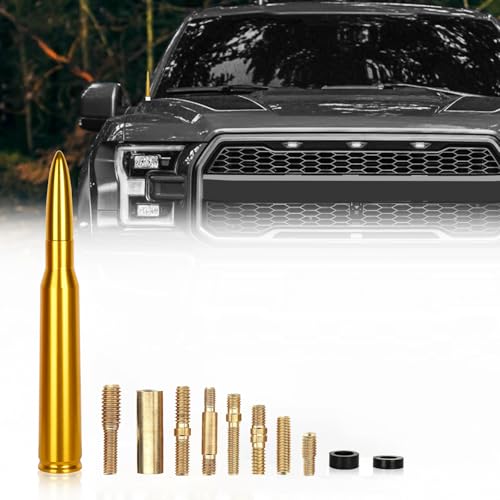Universal Car Bullet Antenna - Durable Vehicle Mast Replacement Compatible with Chevrolet, Ford, Jeep Wrangler & More Autos (Gold)