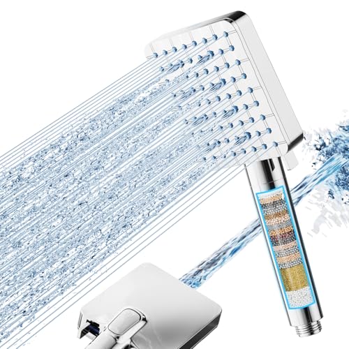 Cobbe Duschkopf mit Filter für hartes Wasser, Hochdruck Duschbrause Wassersparend, Quadratischer Handbrause mit 20-Stufen Filter, 6+1 Strahlarten, entfernt Chlor & Schwermetalle, Chrom*